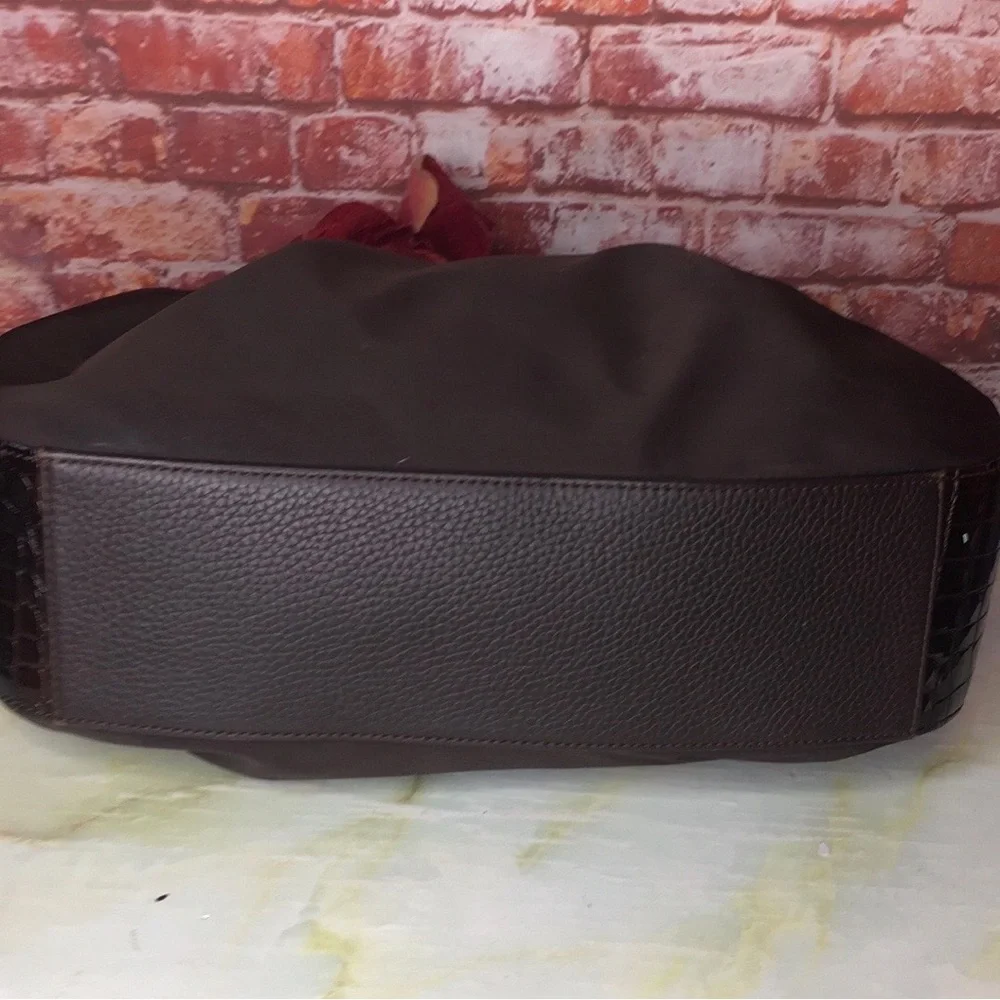 Brighton Large Chocolate  Black  Nylon & Patent Leather Hobo Handbag Pur…